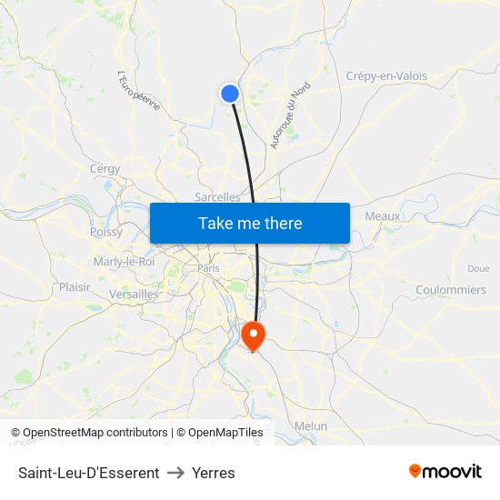 Saint-Leu-D'Esserent to Yerres map