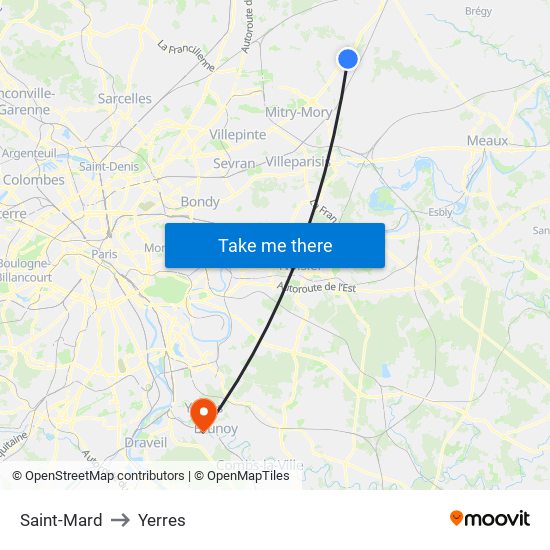Saint-Mard to Yerres map