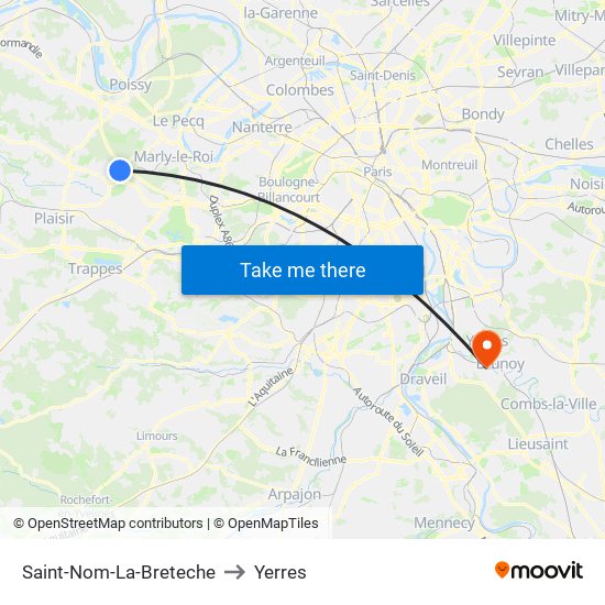 Saint-Nom-La-Breteche to Yerres map