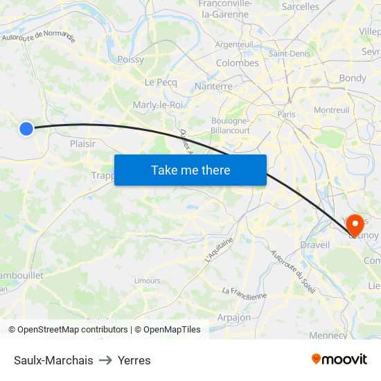 Saulx-Marchais to Yerres map
