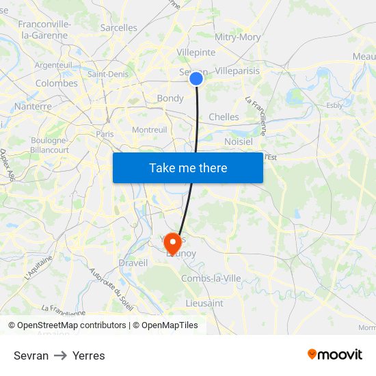 Sevran to Yerres map