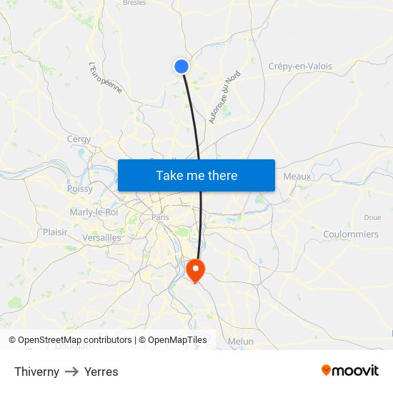 Thiverny to Yerres map