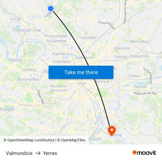 Valmondois to Yerres map