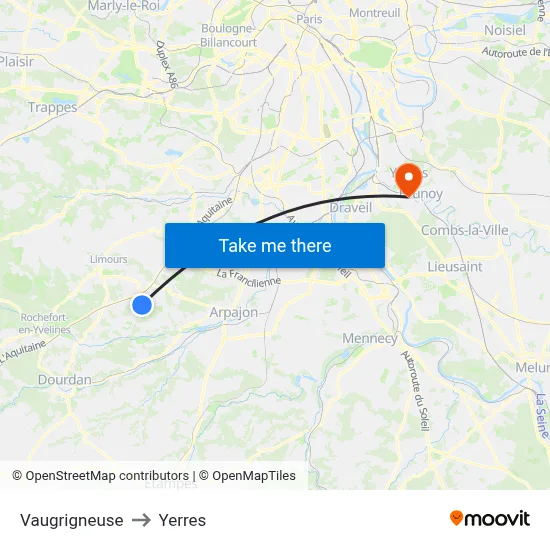 Vaugrigneuse to Yerres map