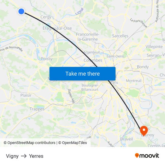 Vigny to Yerres map