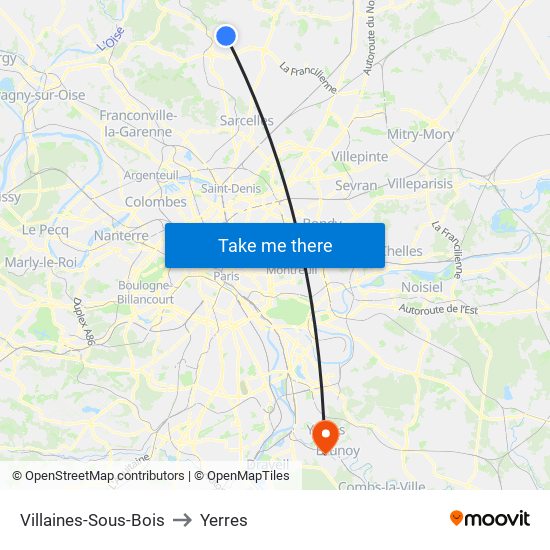 Villaines-Sous-Bois to Yerres map