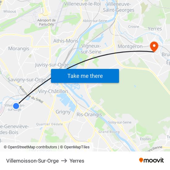 Villemoisson-Sur-Orge to Yerres map
