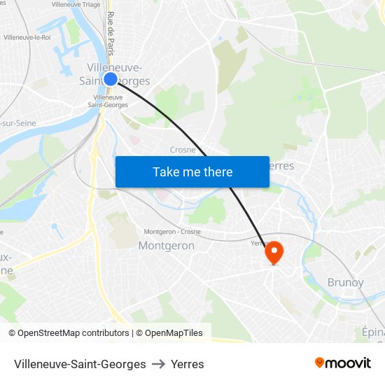 Villeneuve-Saint-Georges to Yerres map