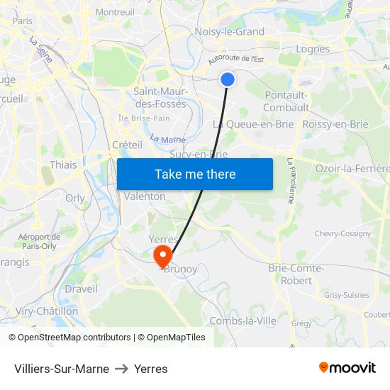 Villiers-Sur-Marne to Yerres map