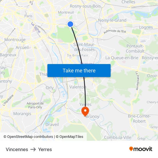 Vincennes to Yerres map