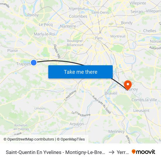 Saint-Quentin En Yvelines - Montigny-Le-Bretonneux to Yerres map