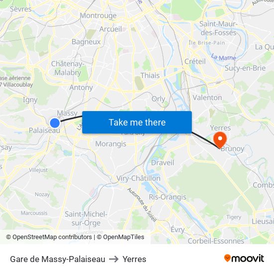 Gare de Massy-Palaiseau to Yerres map
