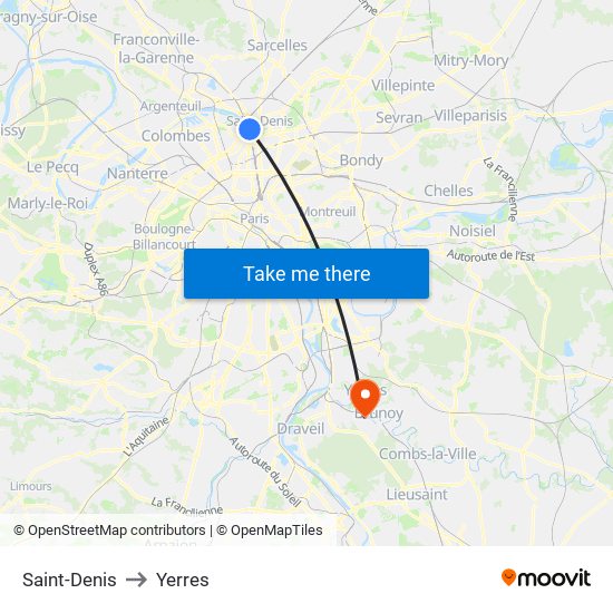 Saint-Denis to Yerres map