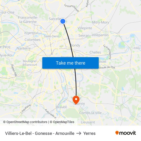 Villiers-Le-Bel - Gonesse - Arnouville to Yerres map