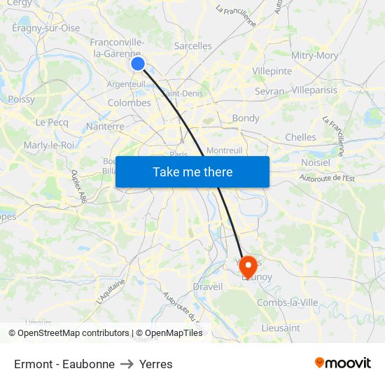 Ermont - Eaubonne to Yerres map