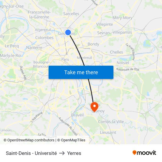 Saint-Denis - Université to Yerres map