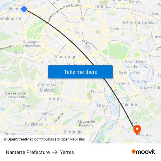 Nanterre Préfecture to Yerres map