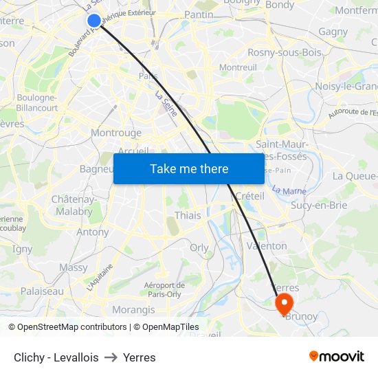 Clichy - Levallois to Yerres map