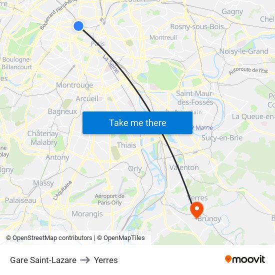 Gare Saint-Lazare to Yerres map