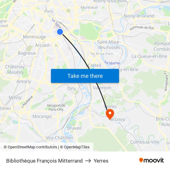 Bibliothèque François Mitterrand to Yerres map