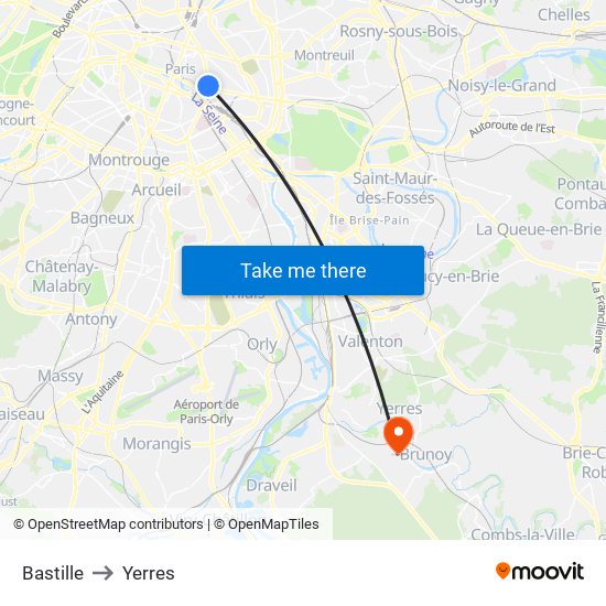 Bastille to Yerres map