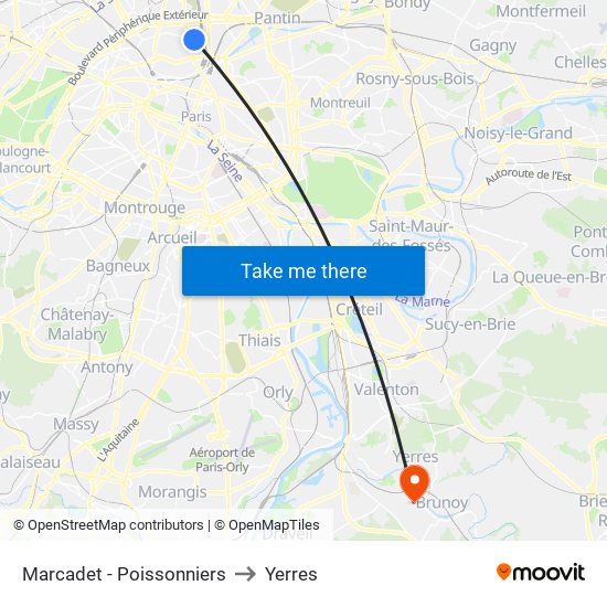 Marcadet - Poissonniers to Yerres map