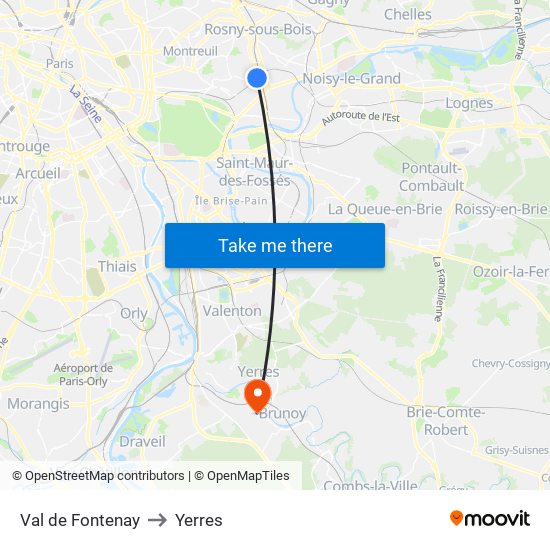 Val de Fontenay to Yerres map