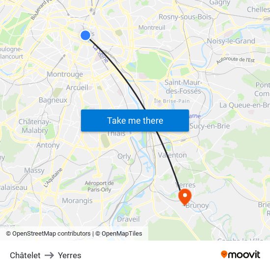 Châtelet to Yerres map