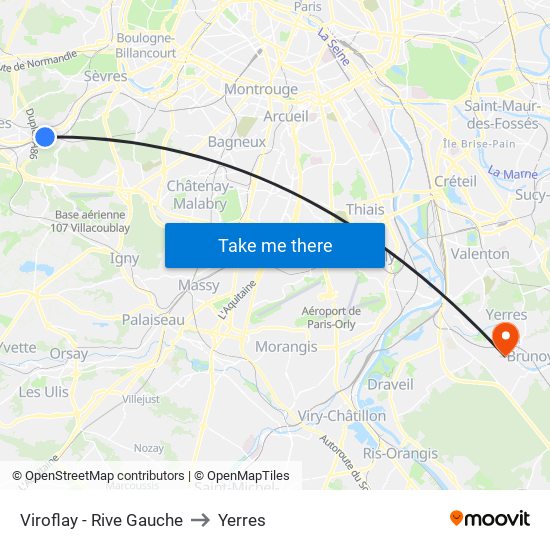 Viroflay - Rive Gauche to Yerres map