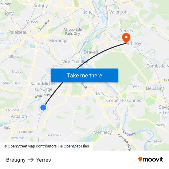 Brétigny to Yerres map