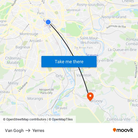 Van Gogh to Yerres map