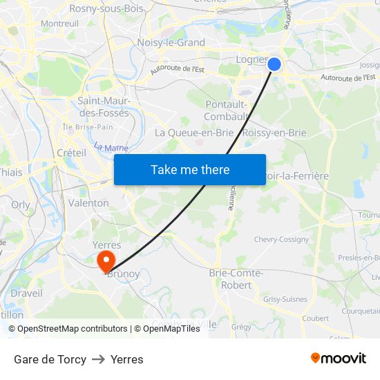 Gare de Torcy to Yerres map