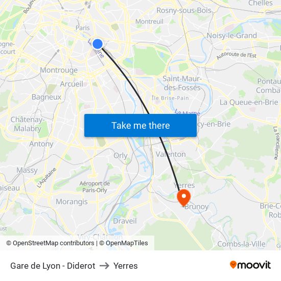 Gare de Lyon - Diderot to Yerres map