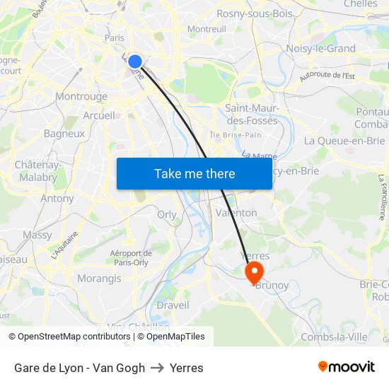 Gare de Lyon - Van Gogh to Yerres map