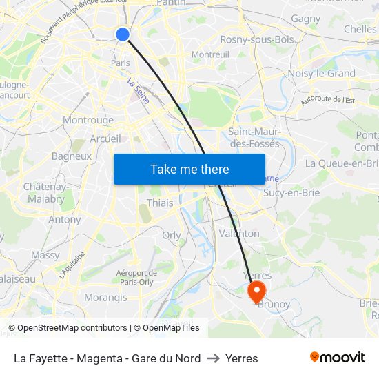 La Fayette - Magenta - Gare du Nord to Yerres map