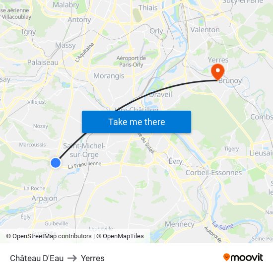 Château D'Eau to Yerres map