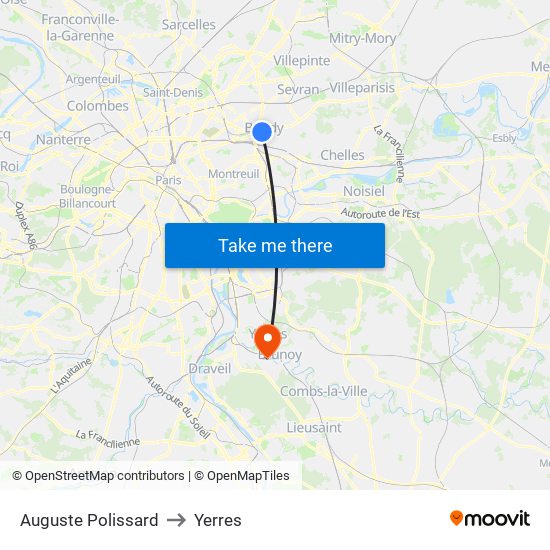 Auguste Polissard to Yerres map