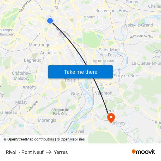 Rivoli - Pont Neuf to Yerres map