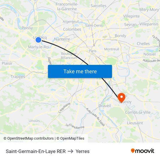 Saint-Germain-En-Laye RER to Yerres map