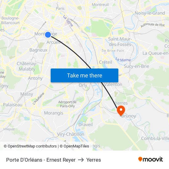 Porte D'Orléans - Ernest Reyer to Yerres map
