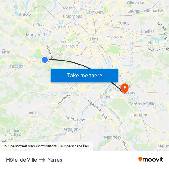 Hôtel de Ville to Yerres map