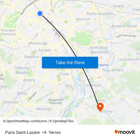 Paris Saint-Lazare to Yerres map