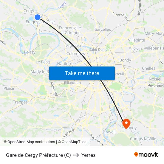 Gare de Cergy Préfecture (C) to Yerres map