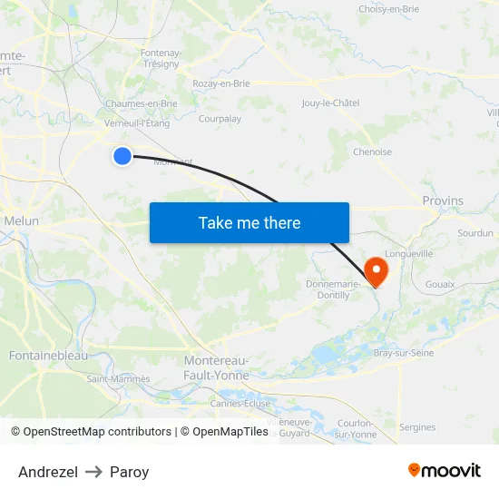 Andrezel to Paroy map