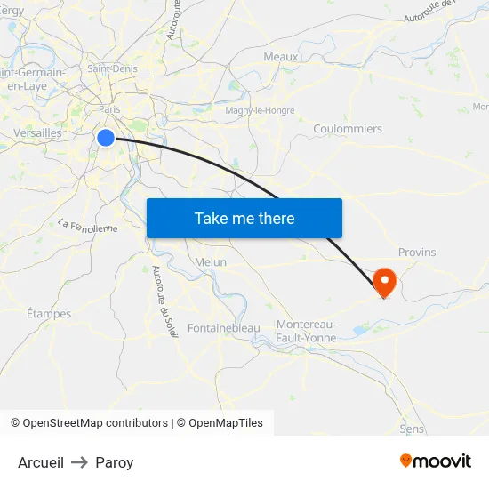 Arcueil to Paroy map