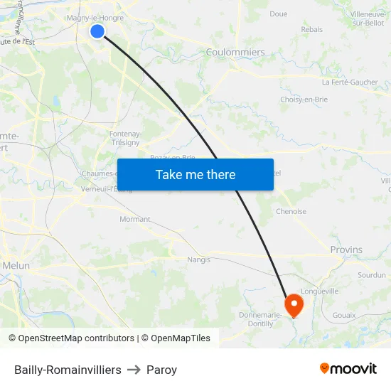 Bailly-Romainvilliers to Paroy map