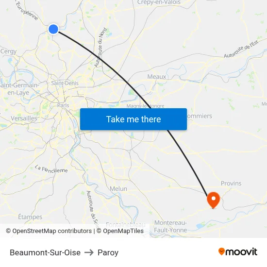 Beaumont-Sur-Oise to Paroy map