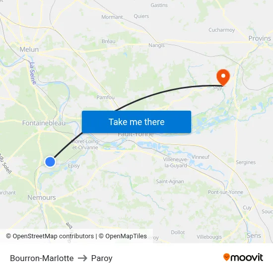 Bourron-Marlotte to Paroy map