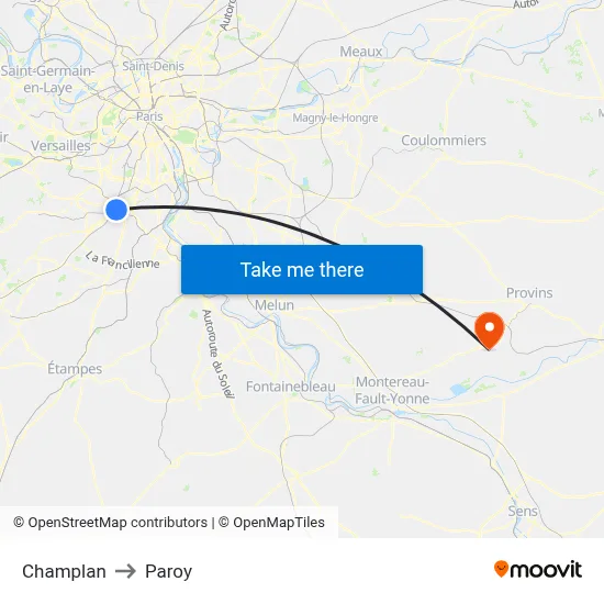 Champlan to Paroy map