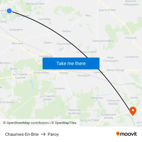 Chaumes-En-Brie to Paroy map